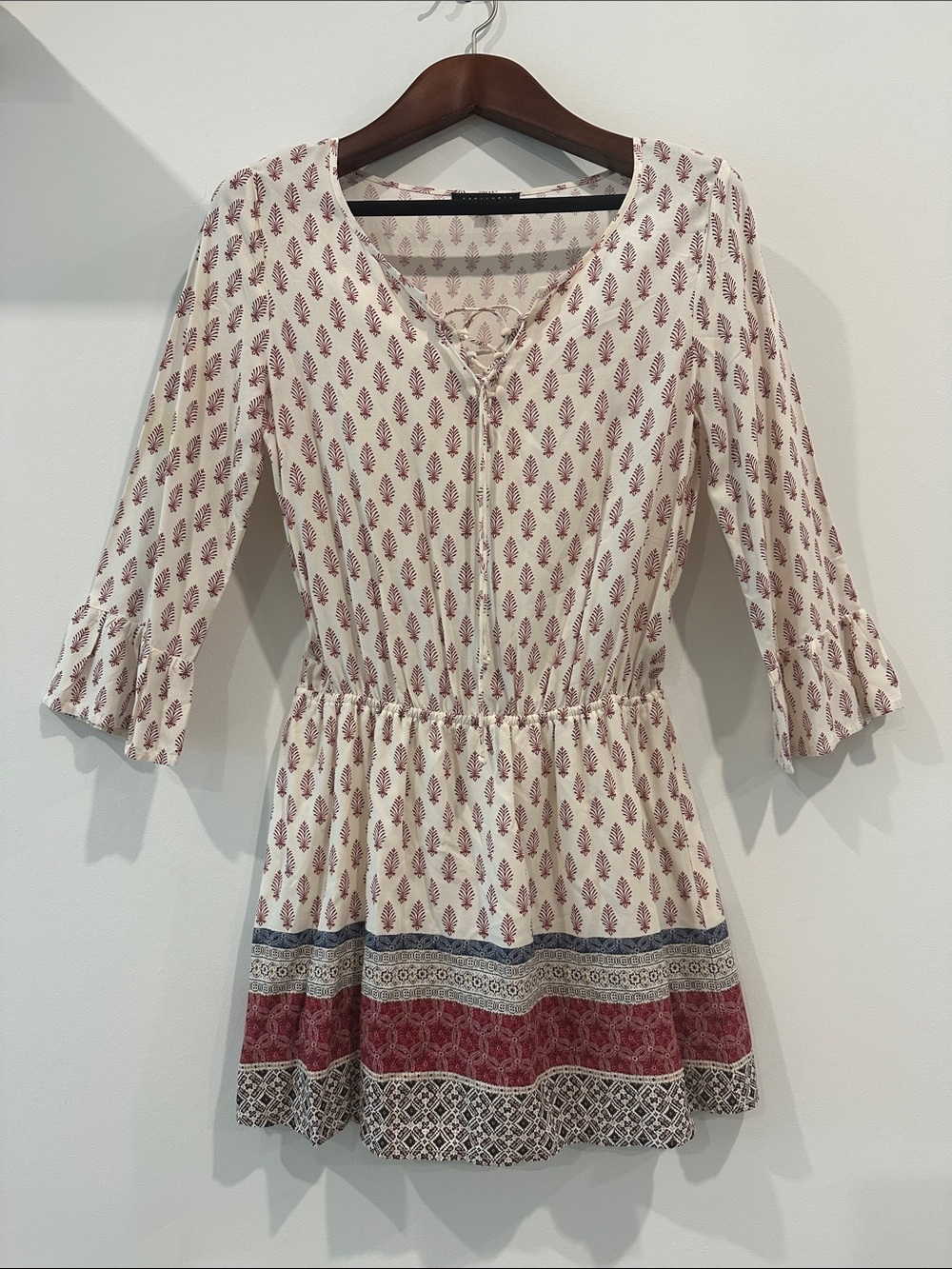Sanctuary Cream and Burgundy Printed Peasant tunic